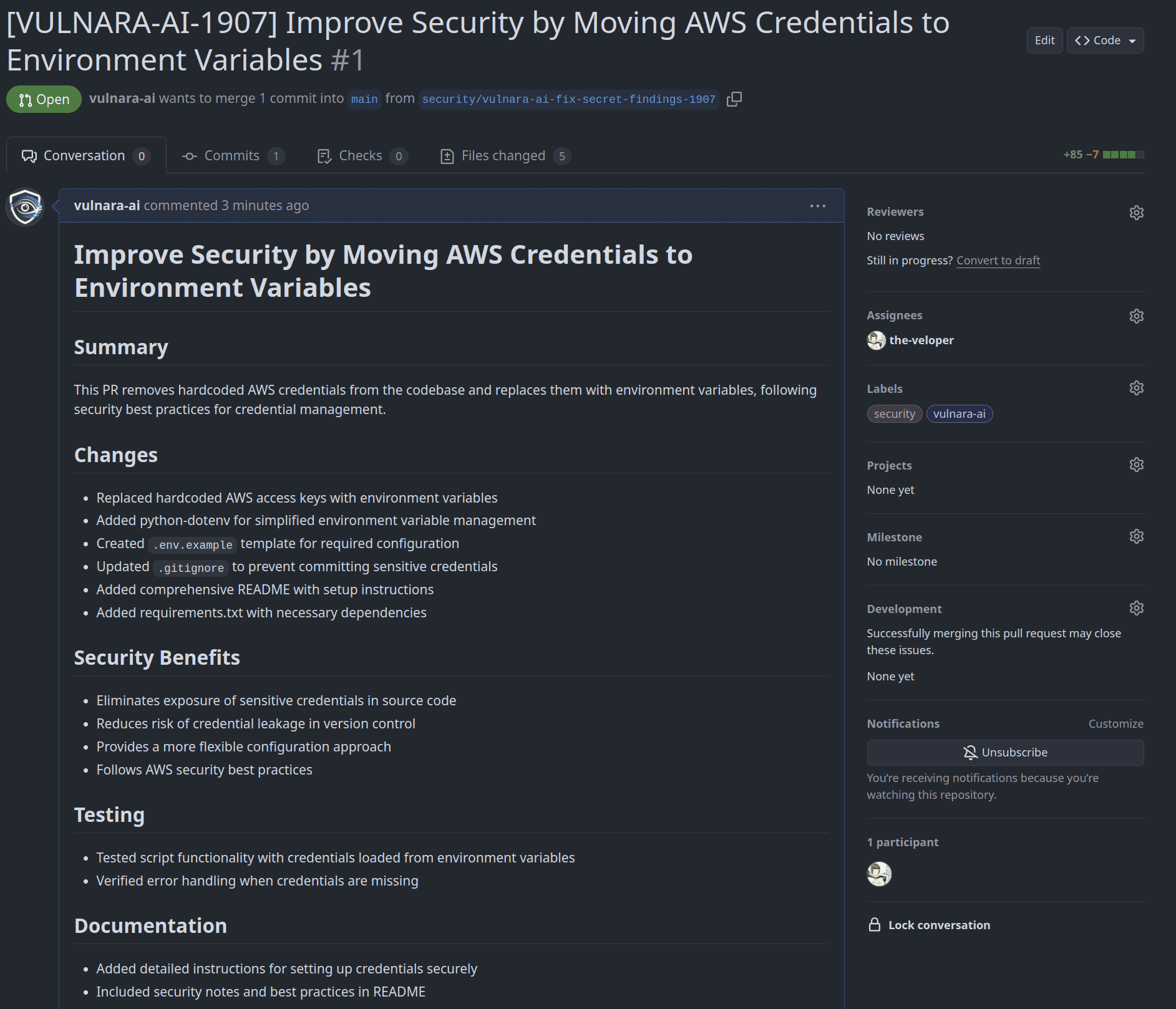 Vulnara AI Pull Request